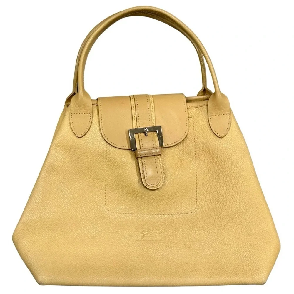 Longchamp Leather Satchel Handbag Beige Tan